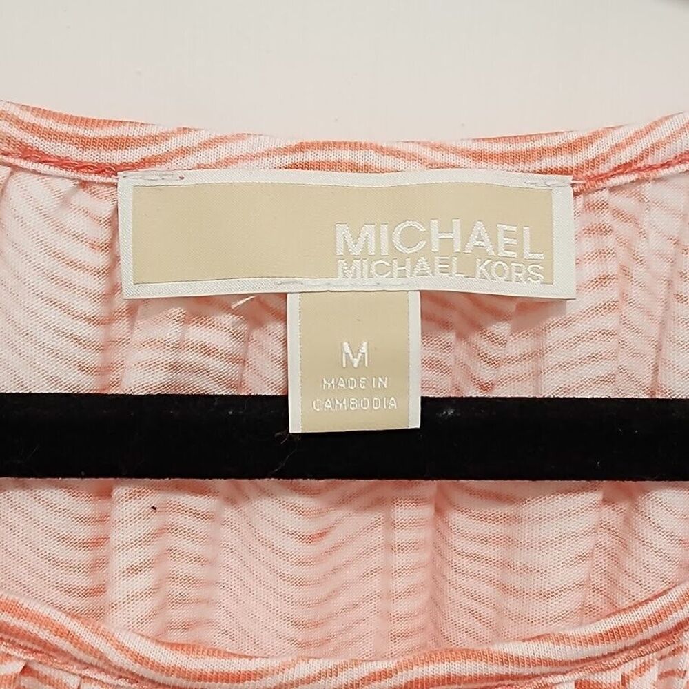 Michael Kors Womens Peach & White 3/4‎ Sleeve Striped Blouse Shirt Size Medium - Picture 6 of 7